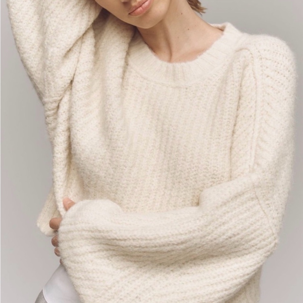 Pilcro The Blake Slouchy-Sleeve Cream Women's Crew Neck Sweater